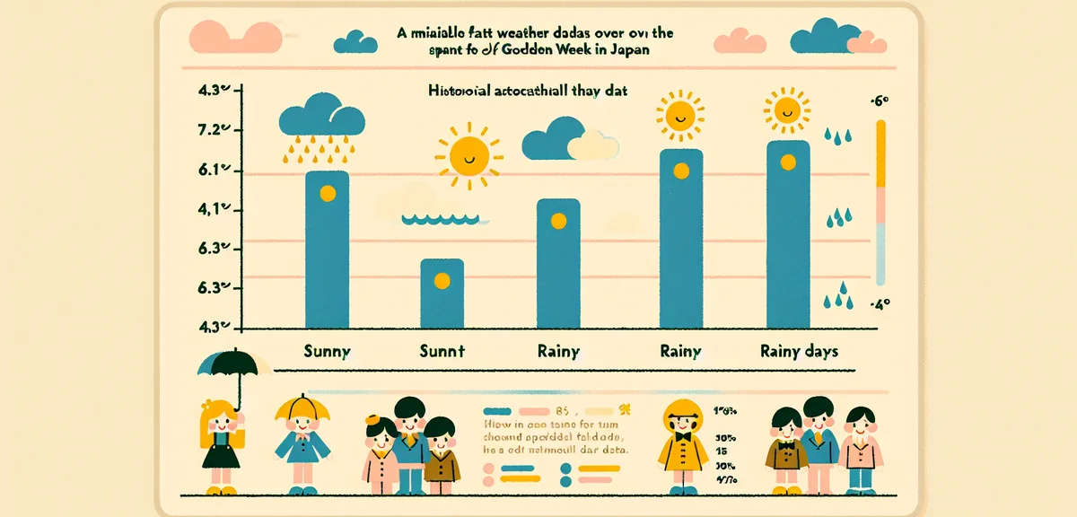 Historical weather data chart showing Golden Week weather patterns over 5 years in Japan, bar graph