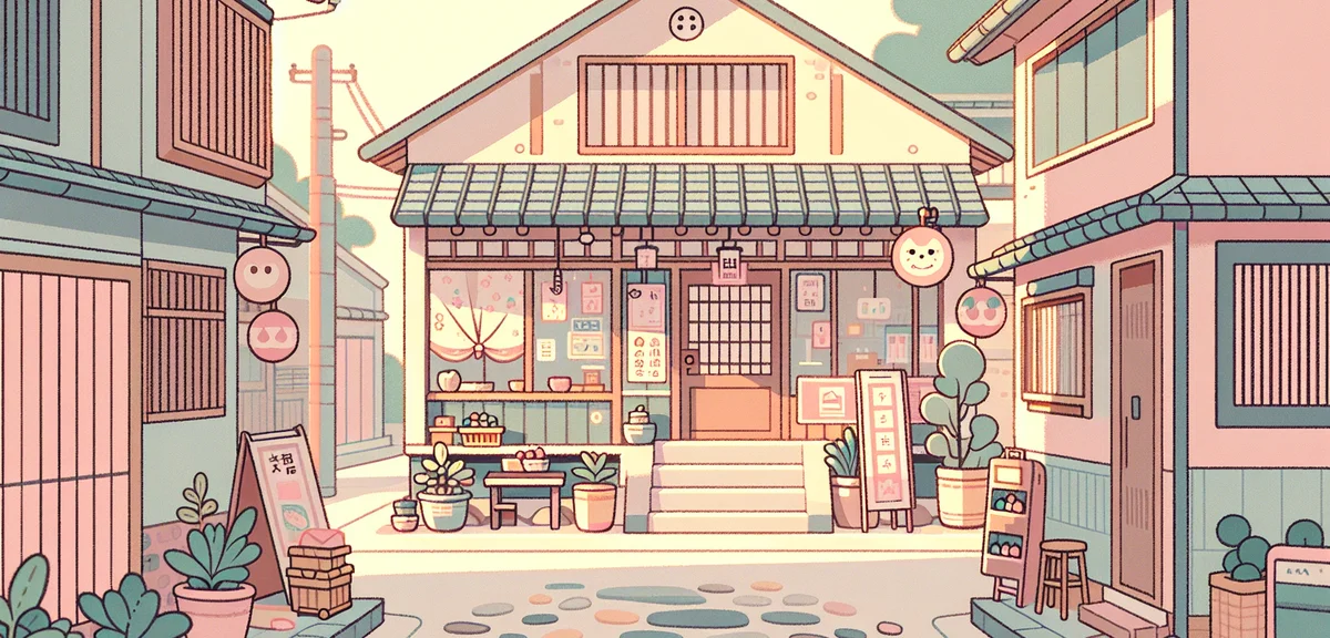 Traditional Japanese town with old streets and shops, quiet atmosphere, local charm