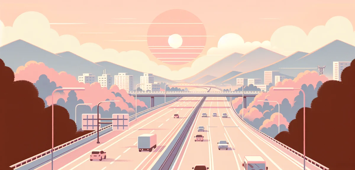 Early morning highway drive in Japan, empty road at sunrise, smooth traffic