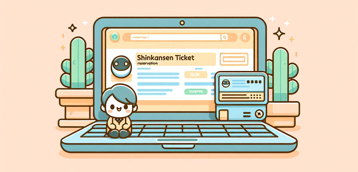 Japanese Shinkansen ticket reservation screen on laptop, booking website interface
