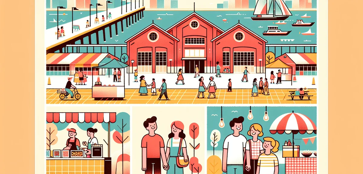 Yokohama Red Brick Warehouse event space with food stalls, harbor view, couples and families walking