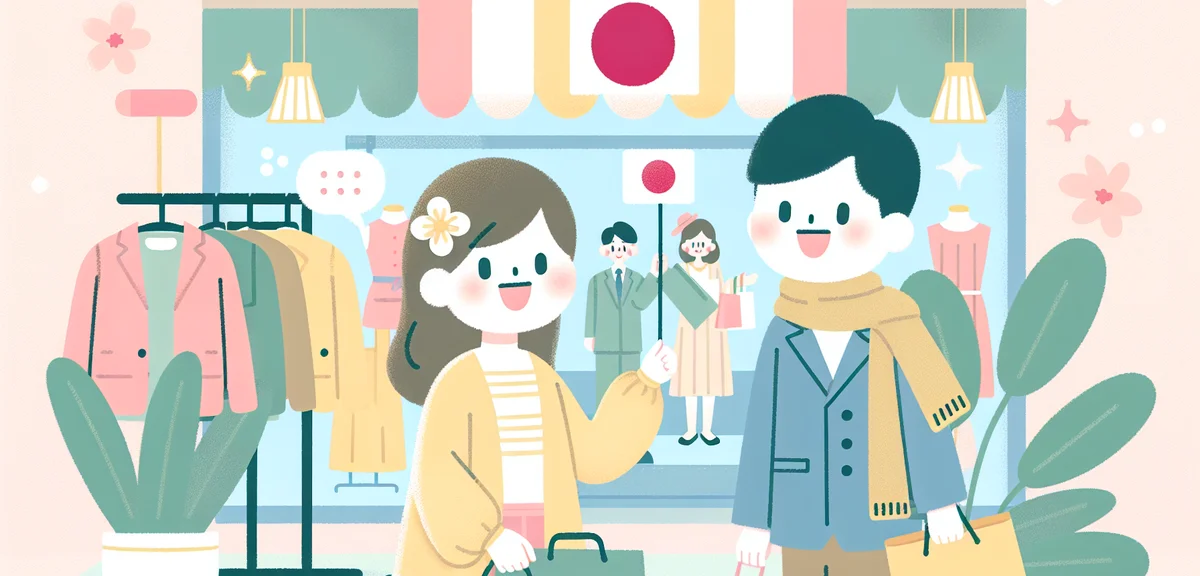 Japanese people shopping for clothes at retail store, spring fashion items, cheerful shopping experi