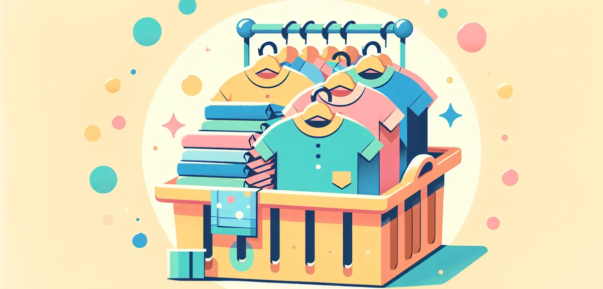 Folded colorful t-shirts and summer clothing items neatly arranged, retail display, bright colors