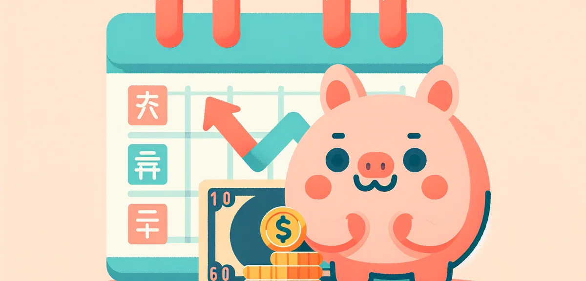 Japanese yen banknotes and coins with calendar showing May, financial planning concept