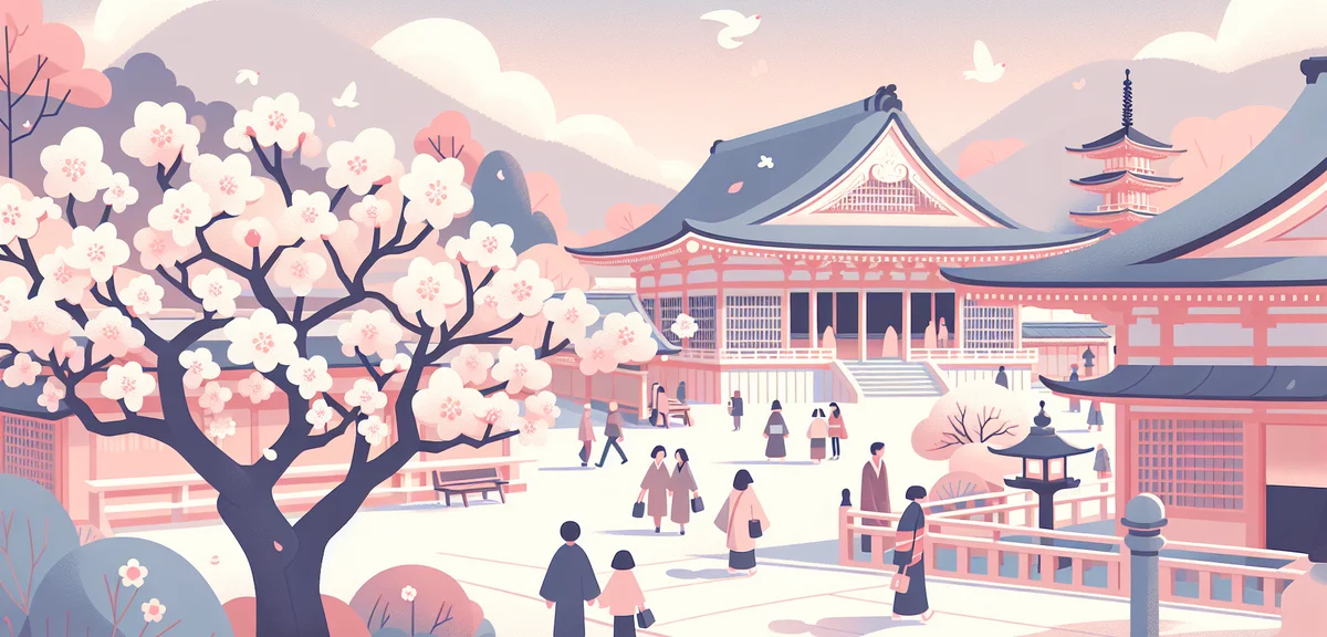 Dazaifu Tenmangu Shrine in Fukuoka during spring, traditional Japanese architecture, beautiful plum