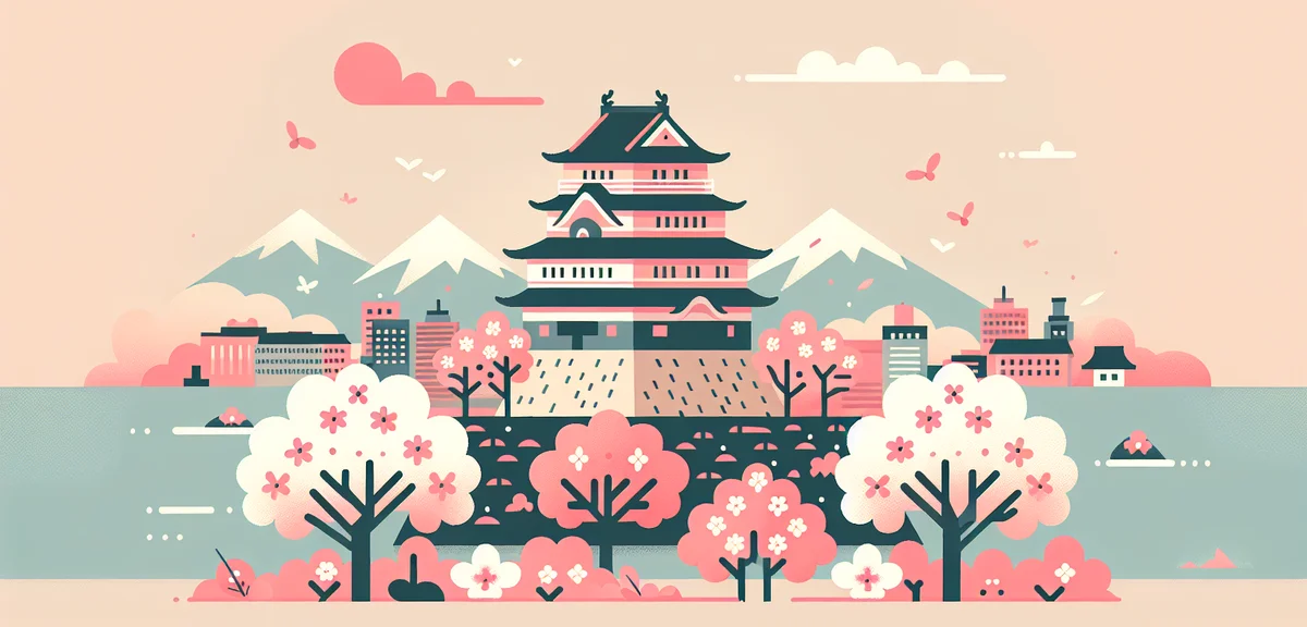 Goryokaku tower view with pink cherry blossoms, star-shaped fort, Hakodate spring landscape