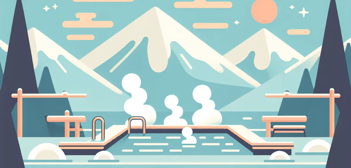 Outdoor hot spring onsen bath with mountain view in Okuhida area near Kamikochi, steam rising from w