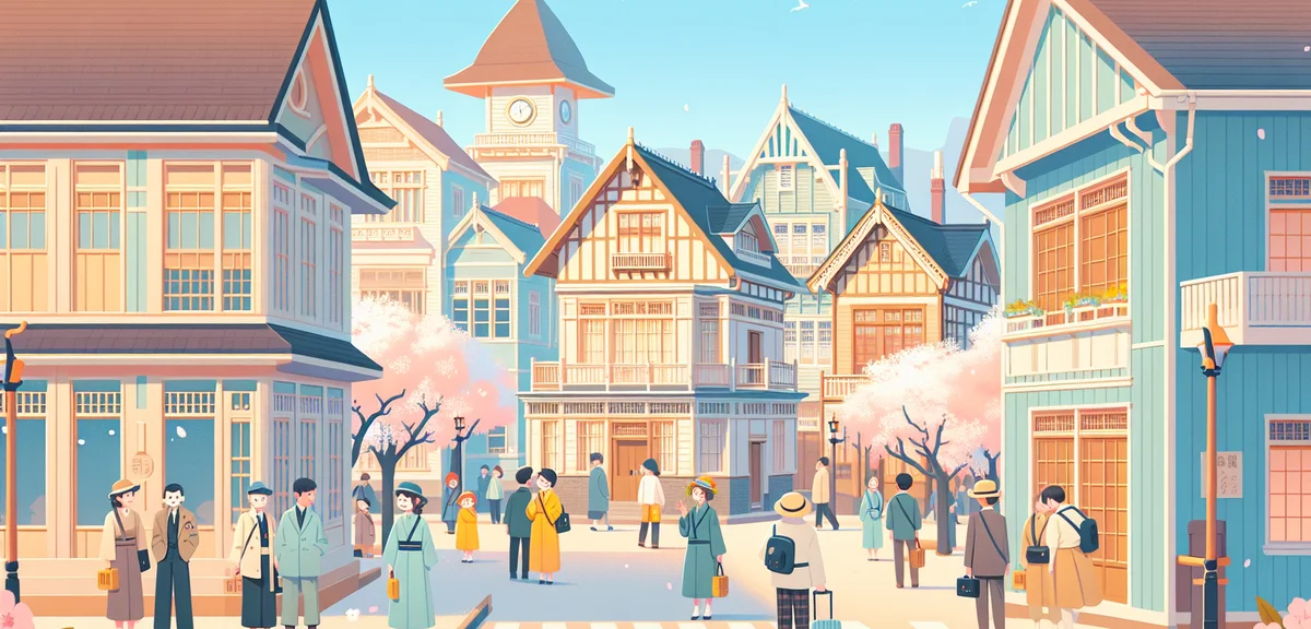 Kitano Ijinkan foreign residences street in Kobe, Western-style historic buildings, spring atmospher