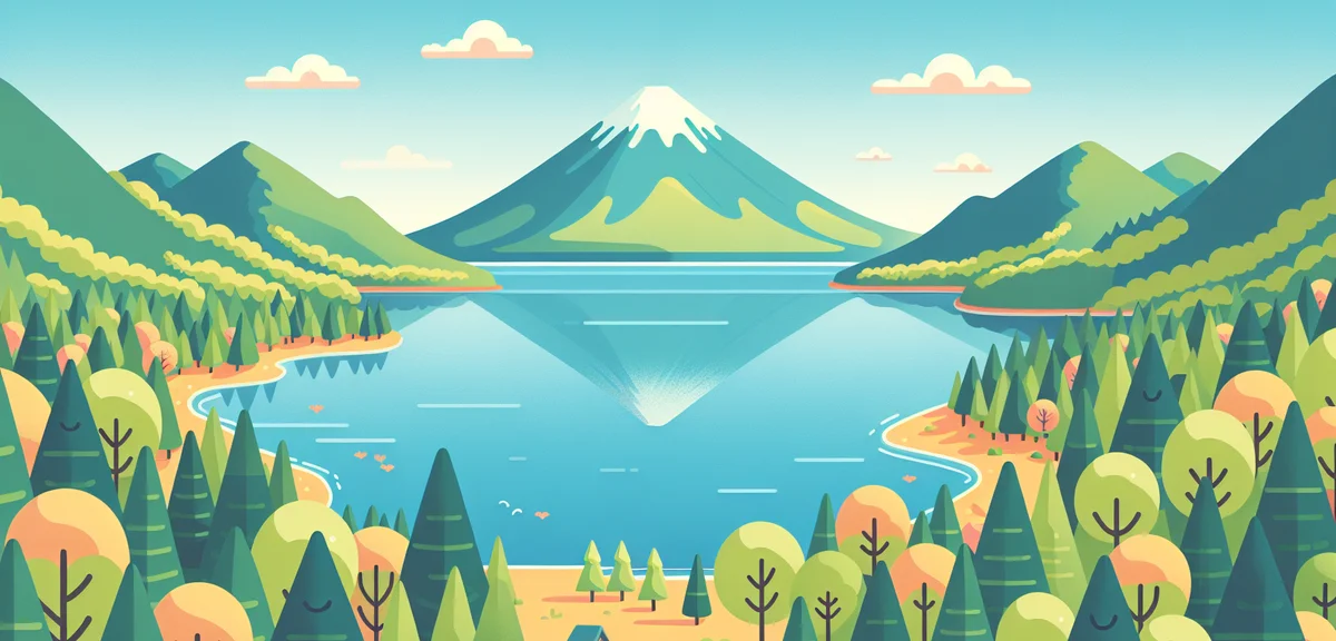 Lake Chuzenji in Nikko with Mount Nantai in background, calm blue water reflecting mountains, spring