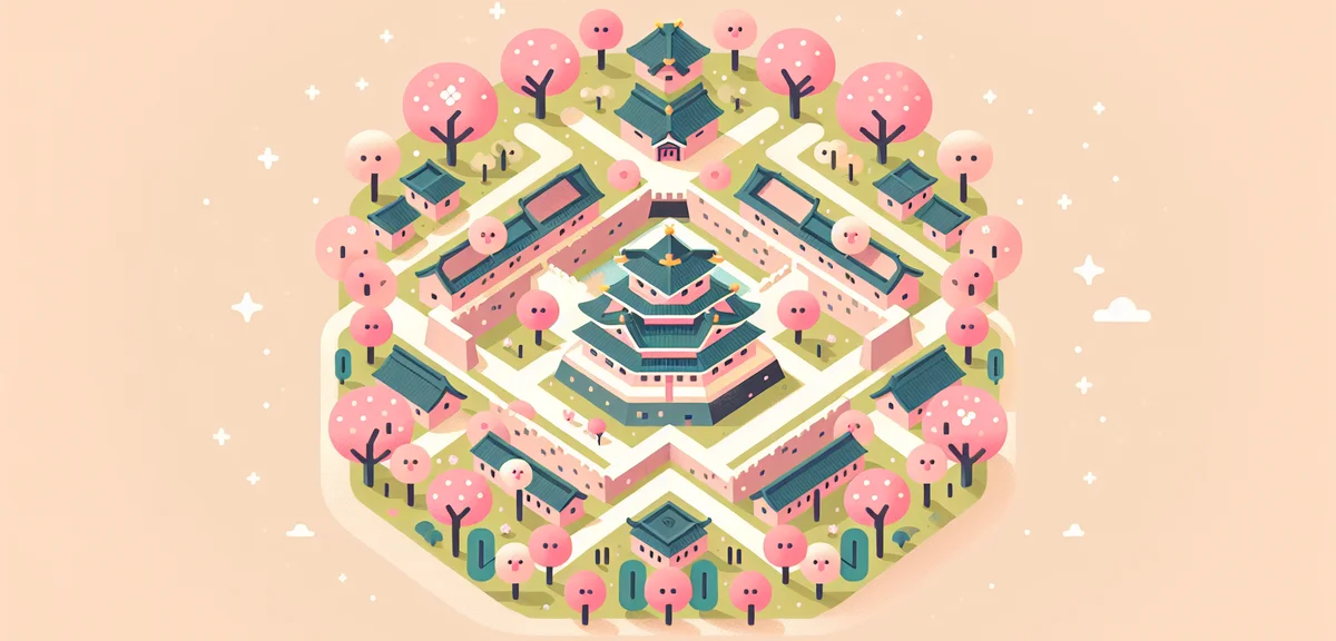 Goryokaku Fort in spring with cherry blossoms in full bloom, star-shaped fortress viewed from Goryok