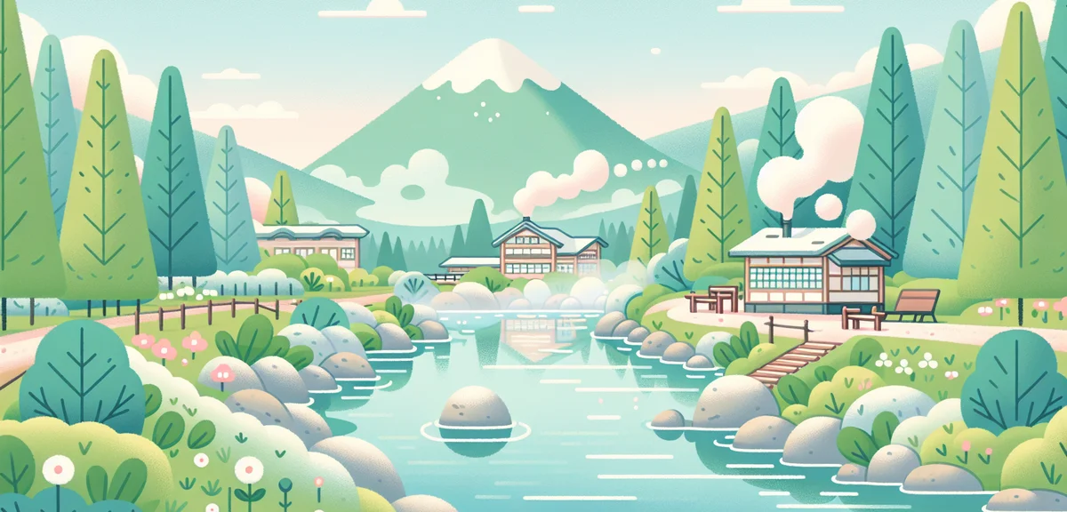 Sainokawara Park Kusatsu with outdoor hot spring river, steam rising from natural hot springs, sprin