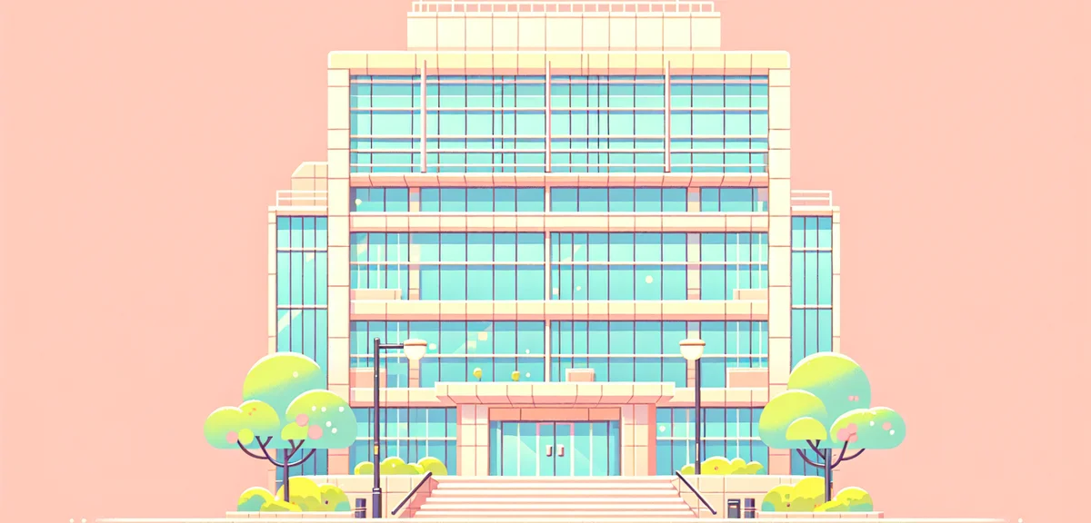 Japanese public employment office building exterior, modern government facility, professional atmosp