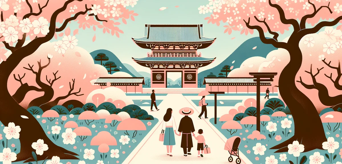 Naritasan Shinshoji Temple Chiba, traditional Japanese temple gate, visitors walking through cherry