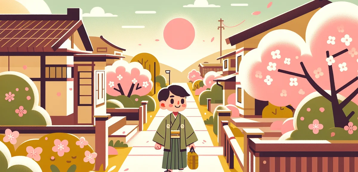 Person enjoying a peaceful morning walk in a quiet Japanese residential neighborhood in spring, cher