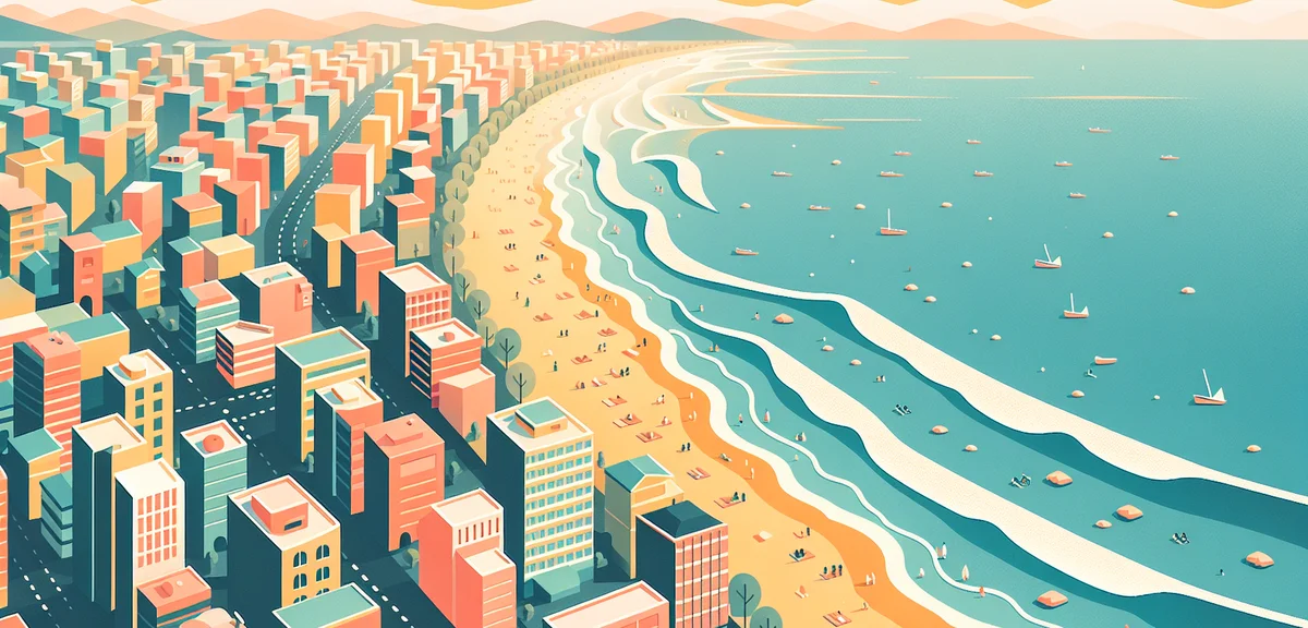 Aerial view of Niigata city coastline with Nihonkai (Sea of Japan) and sandy beach at Kakuda-hama, s