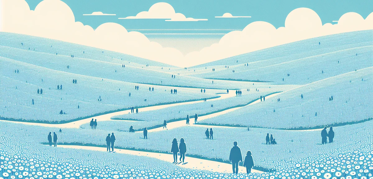 Vast nemophila flower field at Hitachi Seaside Park, millions of tiny blue flowers covering rolling