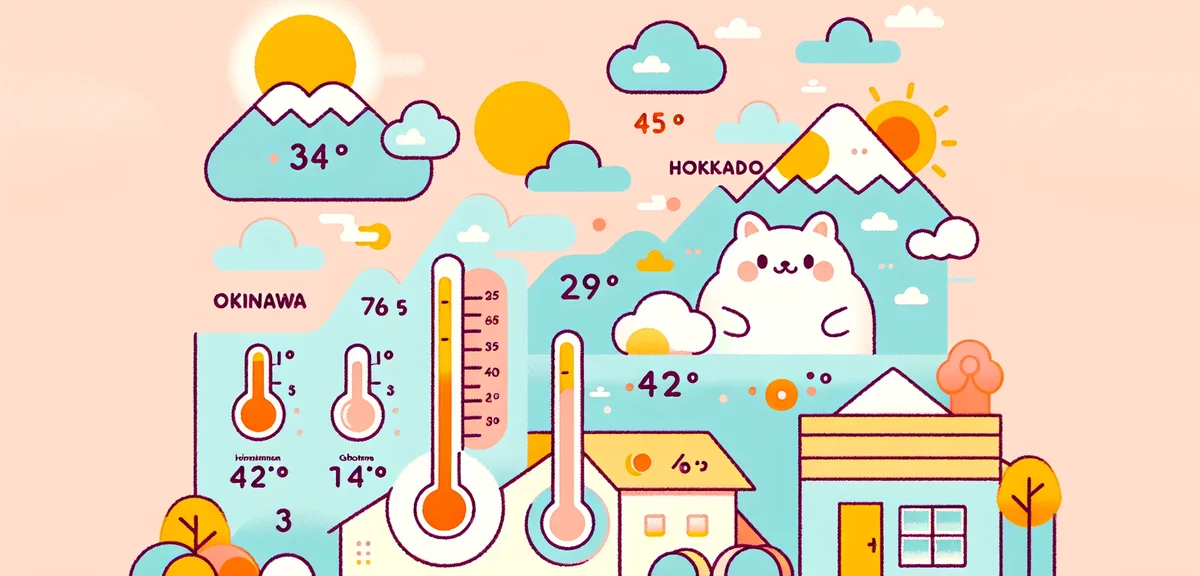 Japanese spring weather temperature comparison infographic showing different regions from Okinawa to