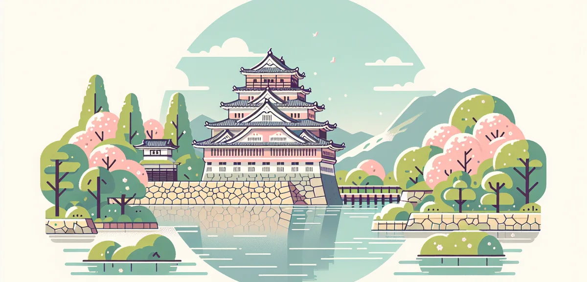 Hiroshima Castle (Carp Castle) surrounded by spring greenery and moat, clear blue sky, Japanese hist