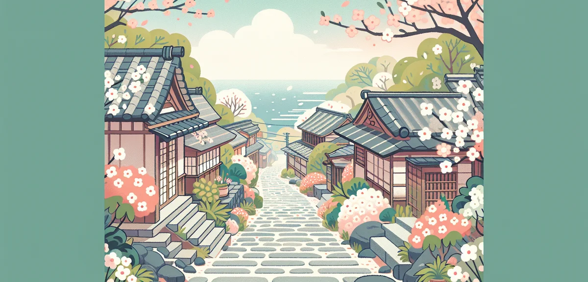 Onomichi temple walk scenery with stone steps, traditional Japanese houses, and view of Seto Inland