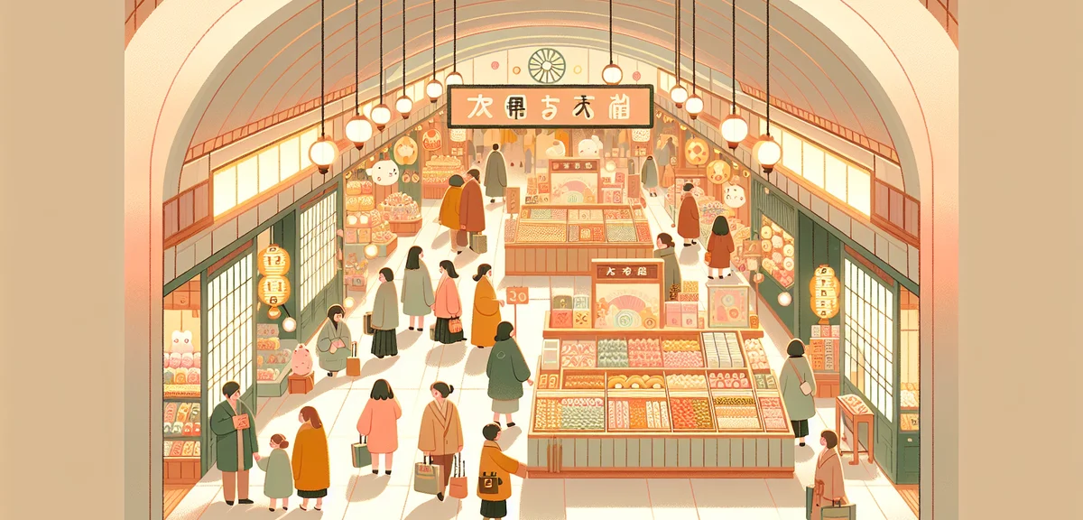 Tokyo Station underground shopping area with beautifully displayed Japanese sweets and souvenirs, wa