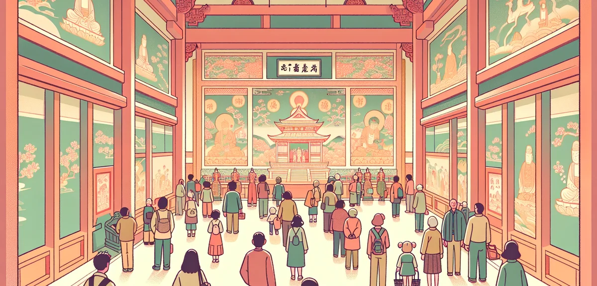 Special spring public viewing of normally closed Buddhist temple interior in Kyoto, visitors admirin