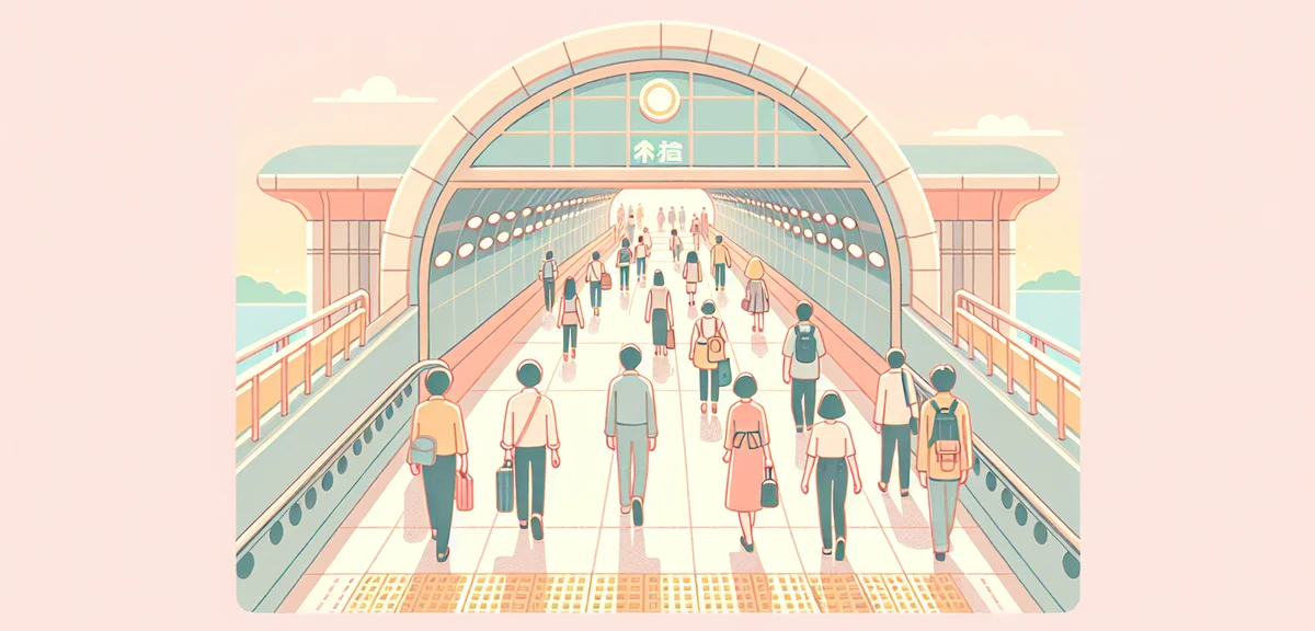 Kanmon Pedestrian Tunnel entrance in Shimonoseki Japan, showing the underground walkway connecting H