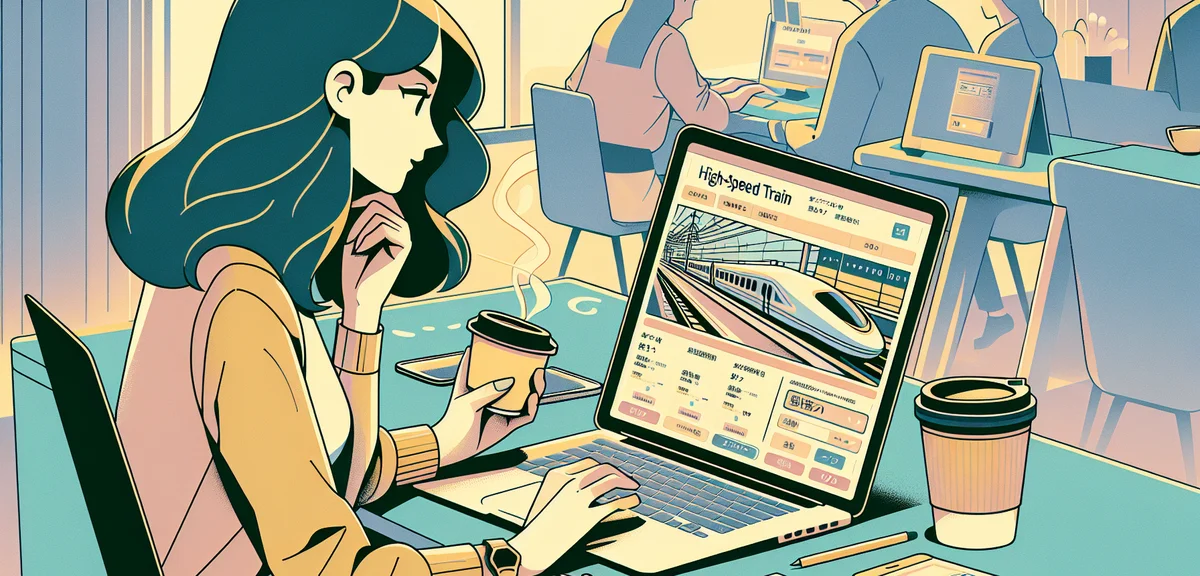 Person browsing JR Tokai Tours website on laptop showing Shinkansen booking page, Japanese interface