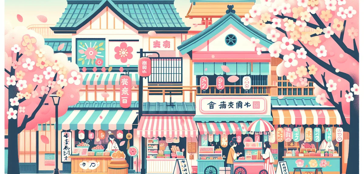 Kamakura Komachi-dori shopping street bustling with tourists during spring, traditional Japanese sto