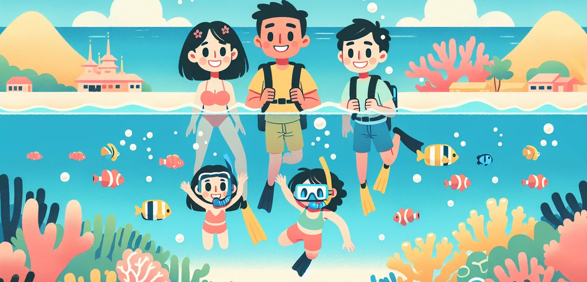 Snorkeling scene at Aragusuku Beach Miyakojima, colorful tropical fish and coral reef visible throug