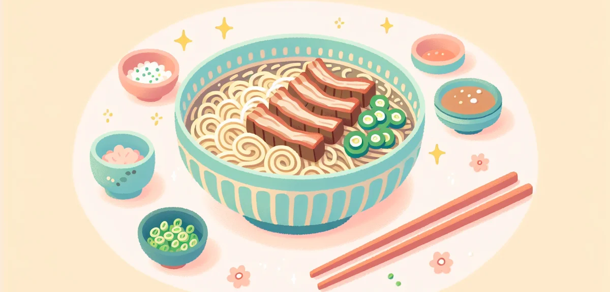 Traditional Okinawan Miyako soba noodle dish served in a ceramic bowl, garnished with pork ribs and