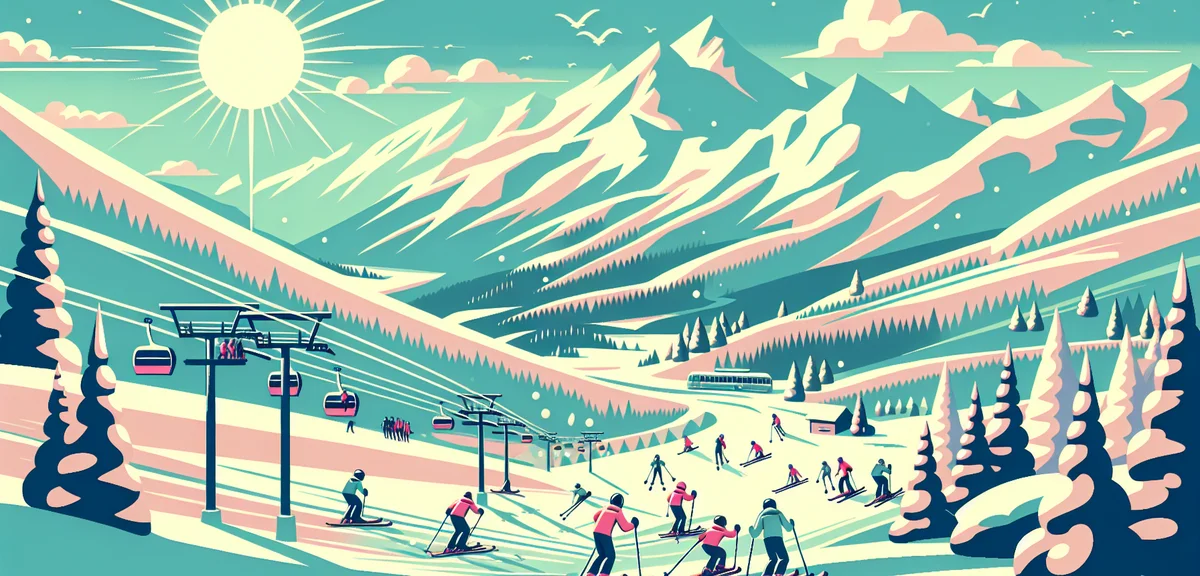 Spring skiing at Kagura ski resort in Niigata, skiers on groomed slopes with panoramic mountain view