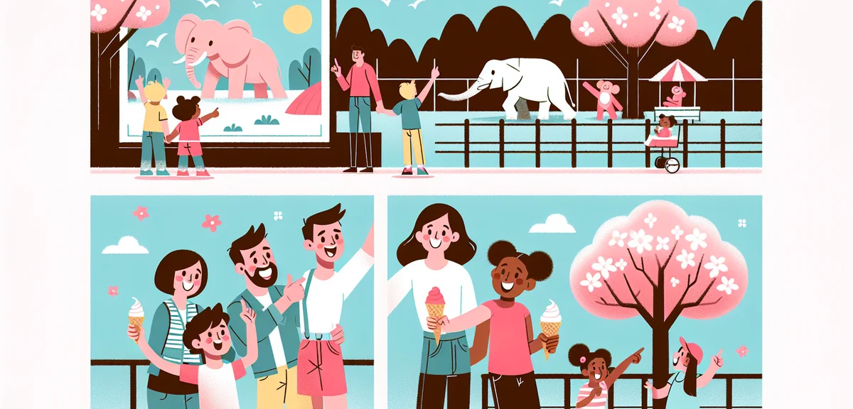 Families enjoying Higashiyama Zoo in Nagoya during Golden Week, children excitedly watching elephant