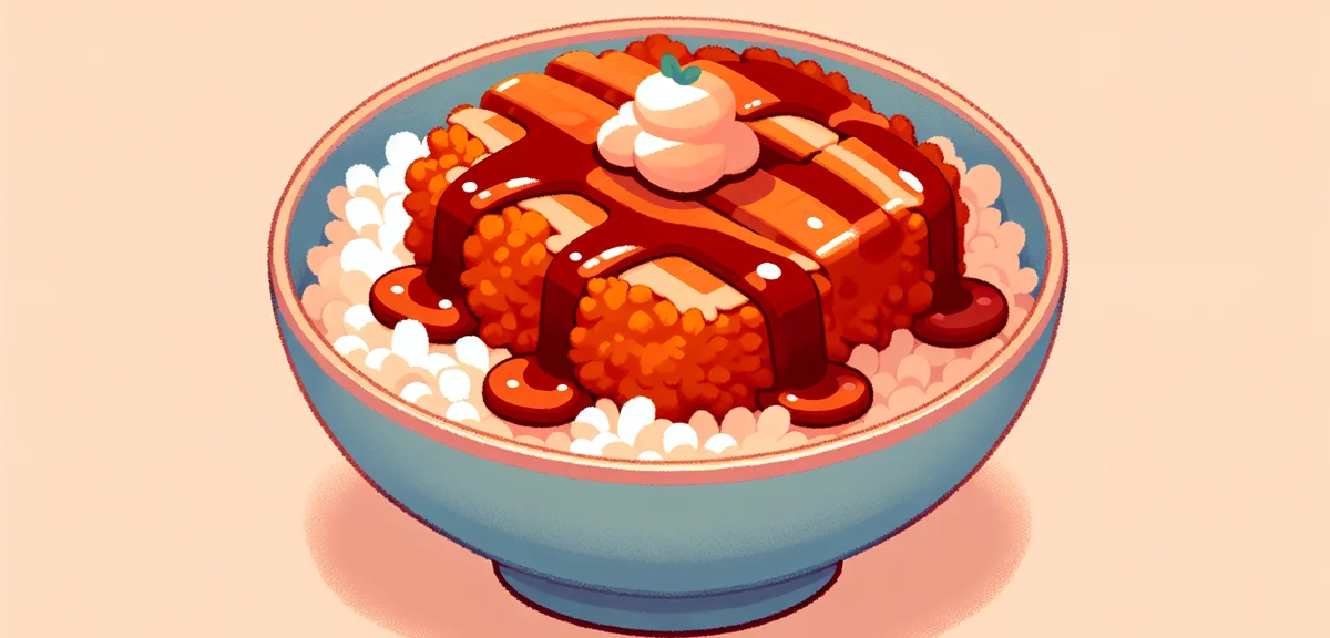 Fukui sauce katsudon rice bowl with crispy pork cutlet drenched in dark sauce, served in traditional