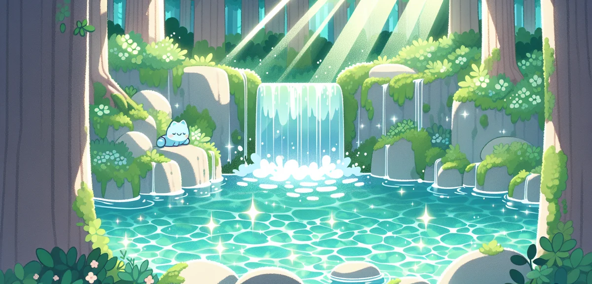 Niyodo River crystal clear turquoise blue water at Niko Buchi waterfall pool, sunlight penetrating t