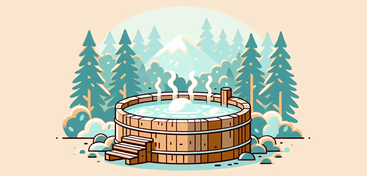 Nyuto Onsen rustic outdoor hot spring bath surrounded by beech forest, milky white water, wooden bat