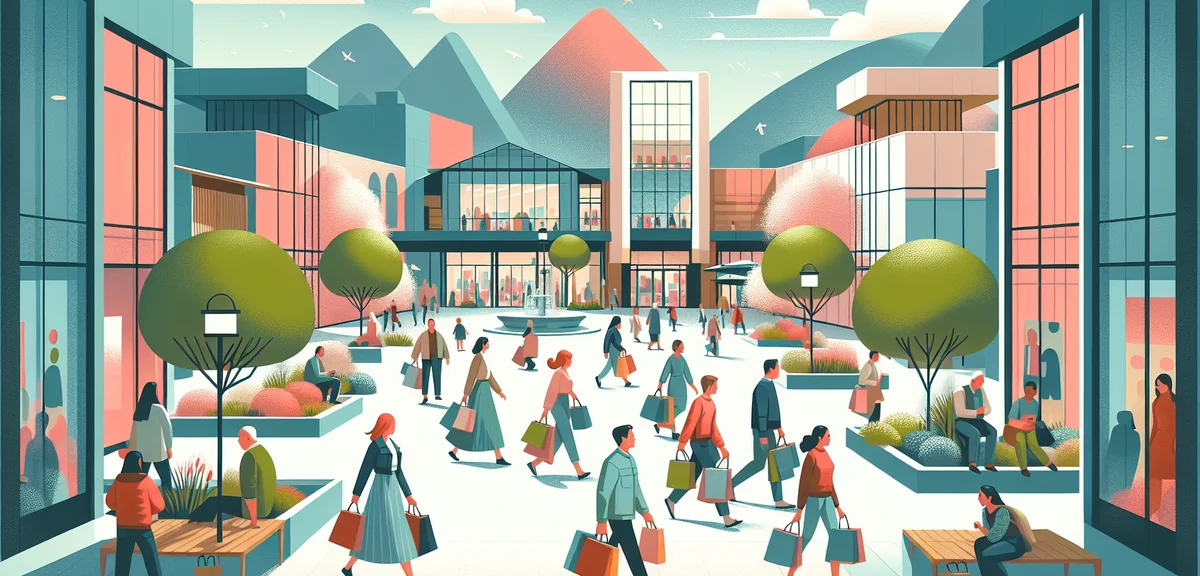 Crowded Karuizawa Prince Shopping Plaza outlet mall during holiday, many shoppers with bags, modern 