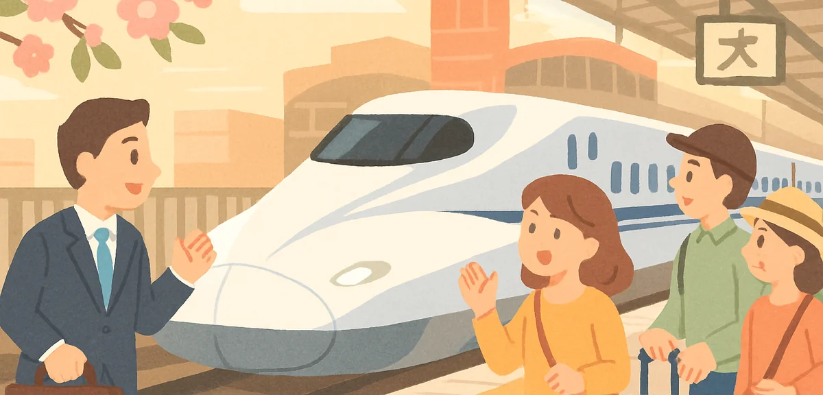 A sleek N700S Shinkansen Nozomi train arriving at Tokyo Station platform during Golden Week, spring 