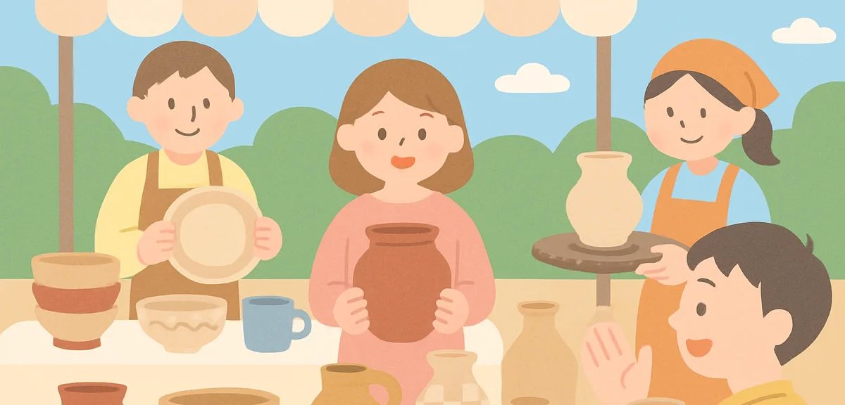 Traditional Japanese pottery festival in Kasama Ibaraki with artisans displaying ceramics