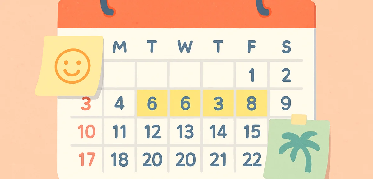 Calendar close-up showing Golden Week 2026 with highlighted vacation days and sticky notes