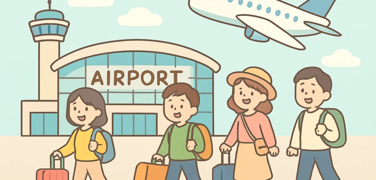 Kansai International Airport terminal with travelers and luggage during Golden Week departure rush