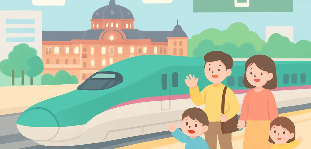 JR Tohoku Shinkansen Hayabusa green train at Tokyo Station platform during Golden Week holiday