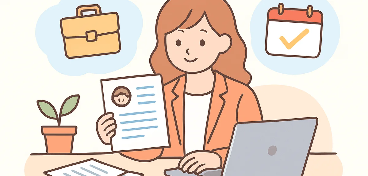 Person preparing for job interview with laptop and documents during career transition period