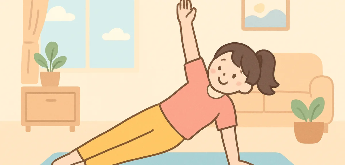 Person doing morning home workout exercises in living room with yoga mat for weight reset routine