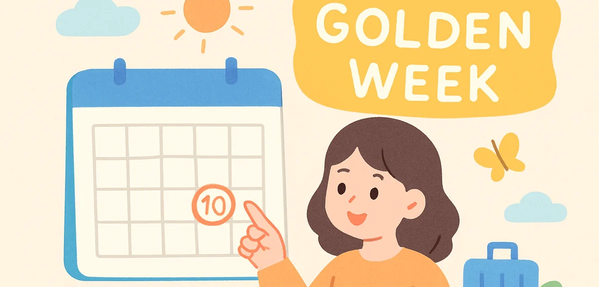 Person planning ahead for next 10 day Golden Week with calendar marked future years optimistic plann