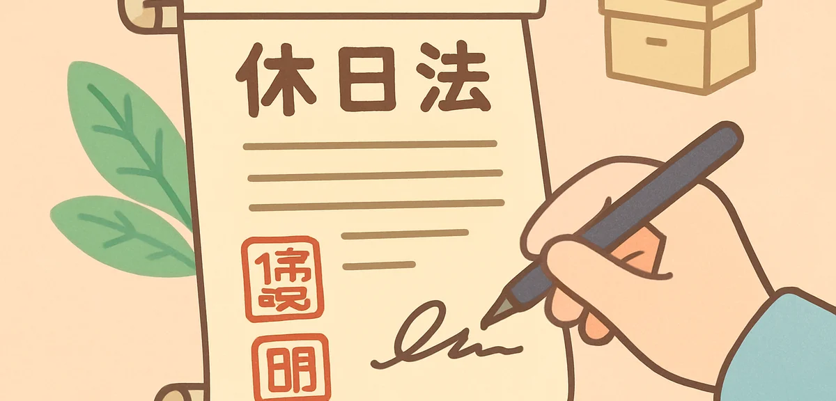 Historical Japanese law document with stamps and signatures showing holiday law enactment, official 