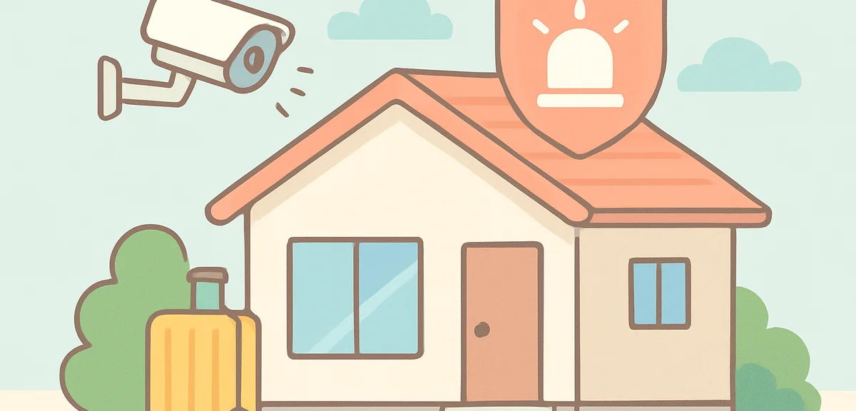 Empty Japanese house during Golden Week vacation with security camera and alarm system home protecti