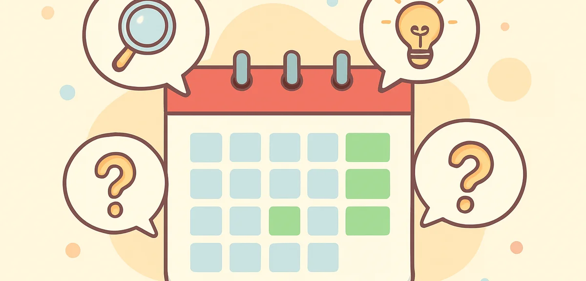 Calendar with hidden facts and trivia bubbles popping out around Golden Week dates, knowledge discov
