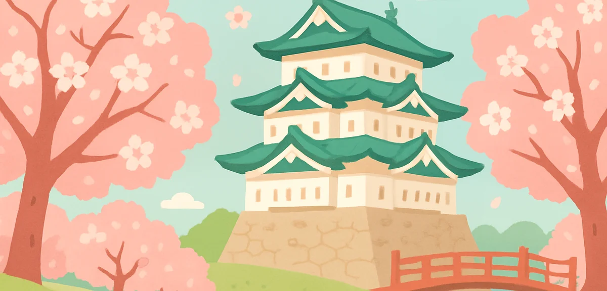 Hirosaki castle in Aomori with cherry blossoms in late bloom during Golden Week, traditional Japanes