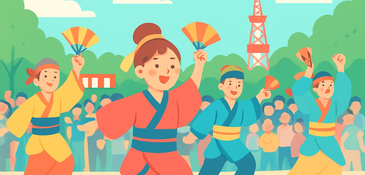 YOSAKOI Soran Festival in Sapporo with colorful dancers and crowds at Odori Park, vibrant cultural f