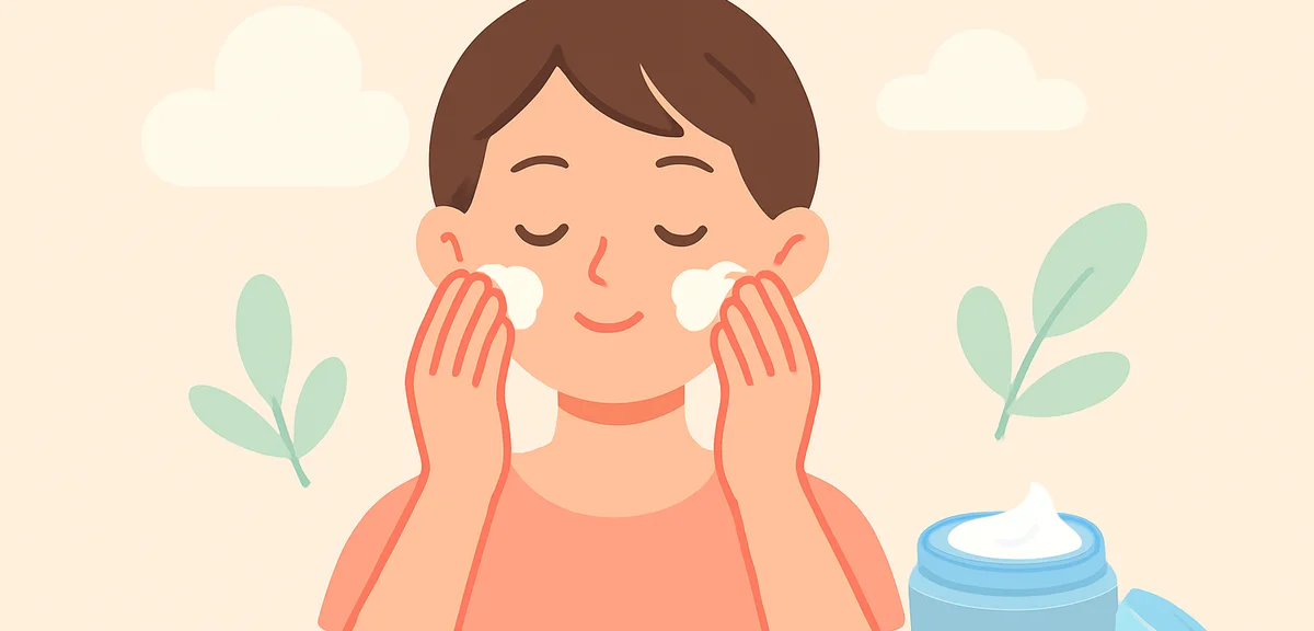 Person doing gentle facial massage with skincare cream, focused on self-care, peaceful atmosphere